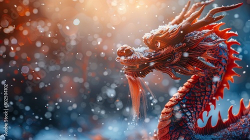 Majestic Red Dragon in Fiery Landscape.