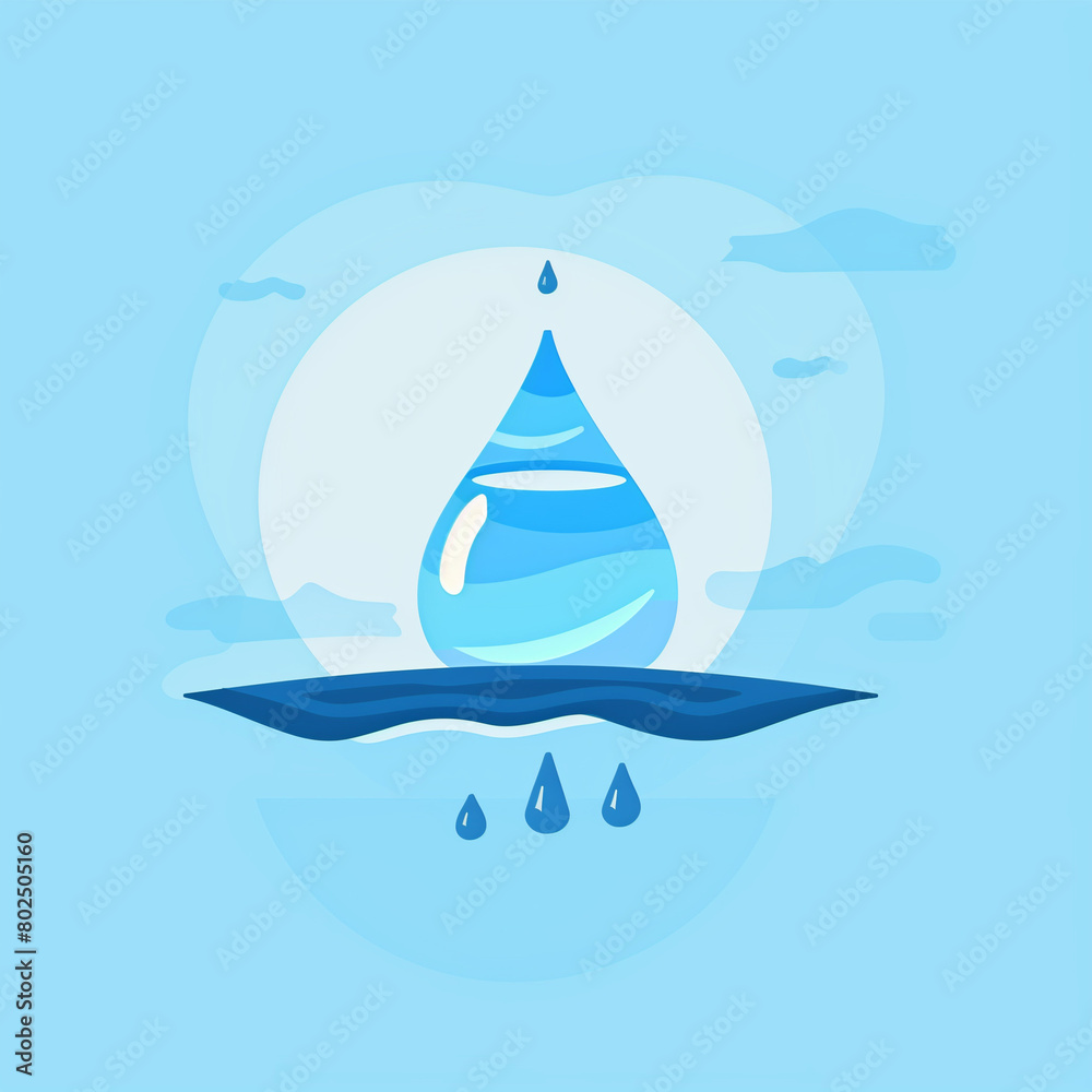 Large water droplet with reflection, serene, illustration Large water droplet with reflection, serene, illustration