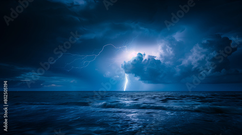 Dramatic ocean storm with intense lightning over dark seas