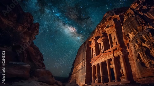Where Ancient Meets Modern: The Architectural Marvels of Petra Under the Starlit Sky photo