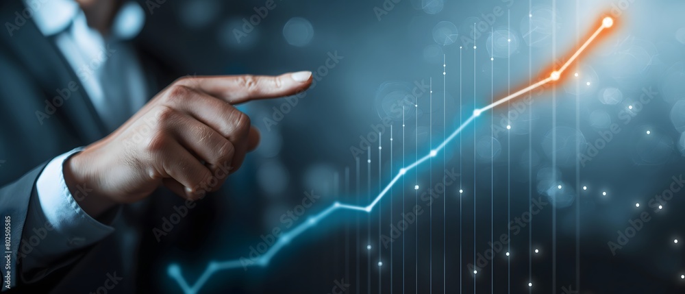 Business development to success and growing growth concept, Businessman pointing arrow graph corporate future growth plan