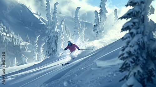 Winter's Symphony: The Rhythm of Skis Gliding through Pristine Snow