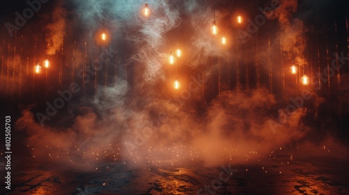 A stage with lights and smoke
