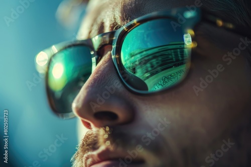 close up of a person wearing sunglasses