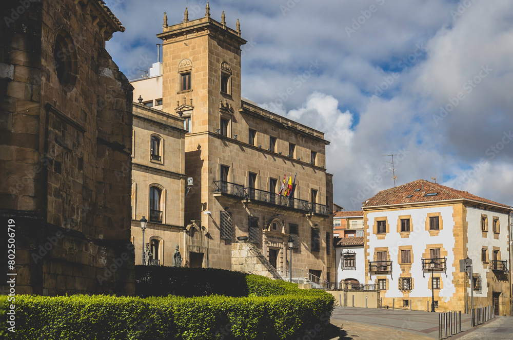 Fototapeta premium Church of San Juan de Rabanera and regional government (Diputacion Provincial) in the spanish city of Soria in the autonomic province of Castilla y Leon
