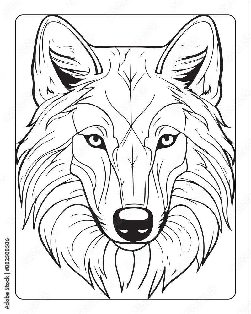 Naklejka premium Wolf Coloring Pages, Wolf illustration, wolf art, Black and white