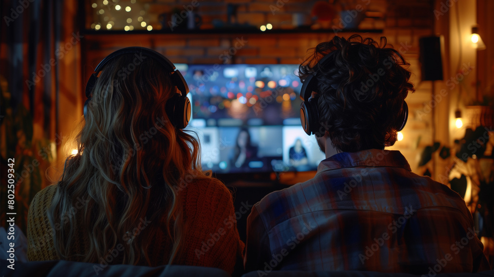 Obraz premium A Man and a Woman Watching TV
