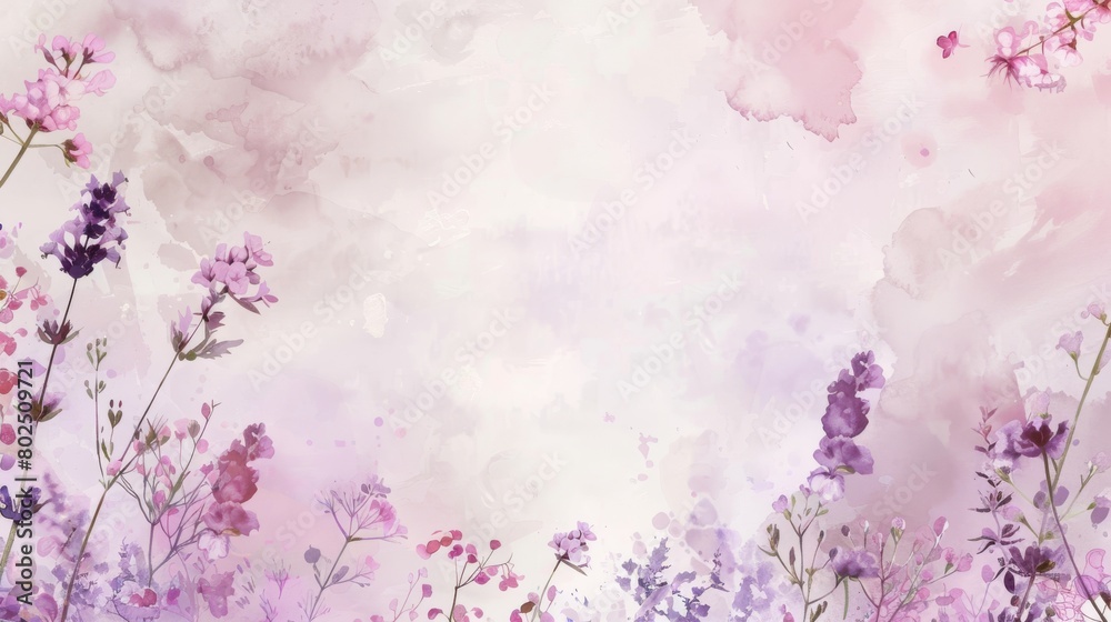 Enchanting watercolor background with purple floral design