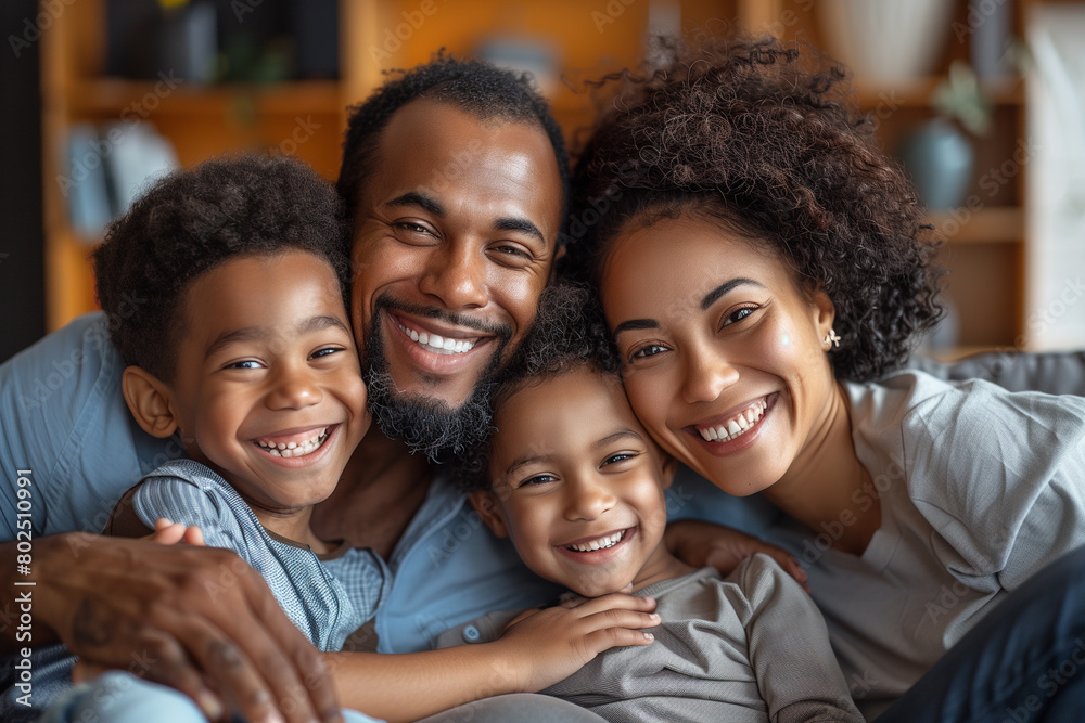 Man and Two Children Smiling for Camera Man and Two Children Smiling for Camera