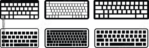 Keyboard icon in flat, line set. Keyboard of computer, laptop. Modern key buttons for pc. isolated on transparent background. control, enter, qwerty, shift, escape. Vector for apps or website photo