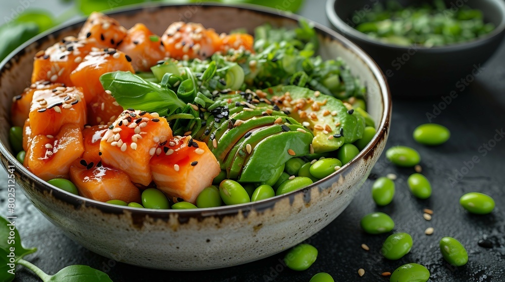 Edamame and avocado sushi bowl. AI generate illustration