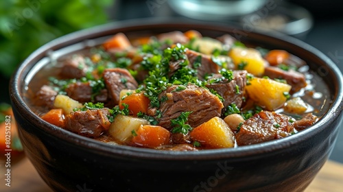 Lamb and cabbage stew. AI generate illustration