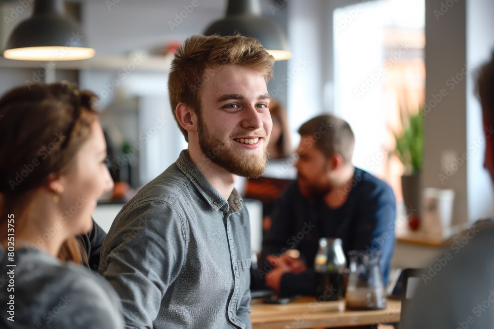 Portrait of a happy young man sitting in a cafe and smiling Portrait of a happy young man sitting in a cafe and smiling