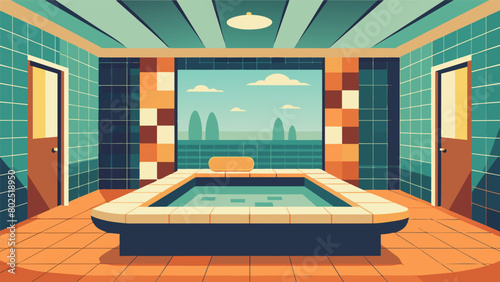 A lavish sauna suite with mosaictile walls a builtin plunge pool and a private balcony for residents to relax and enjoy their own personal spa.