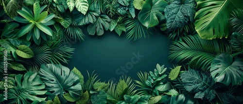 wallpaper with dense green tropical jungle foliage presenting various shades and leaf types copy space for text   neon light