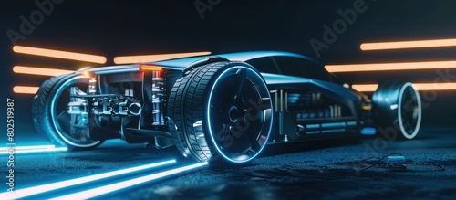 Hologram Chassis of a sophisticated futuristic electric sports car
