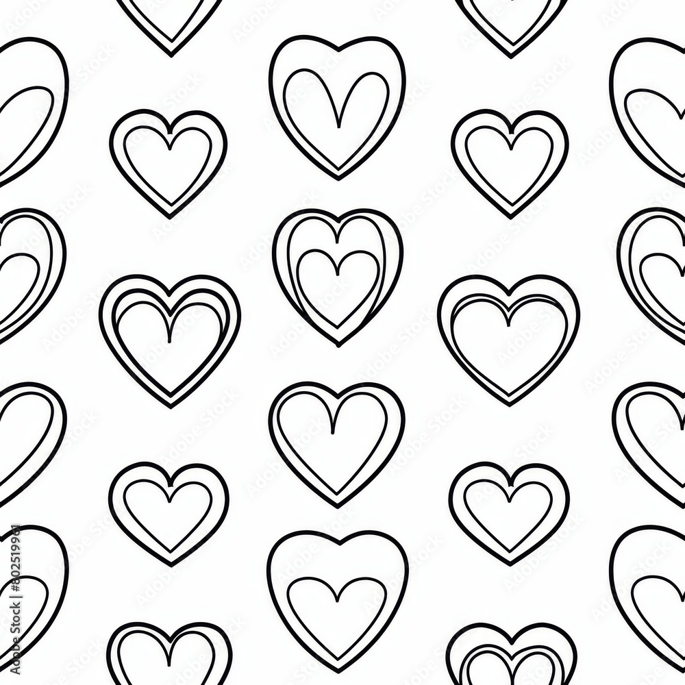 Continuous Line Hearts Seamless Pattern for Valentine's Day

