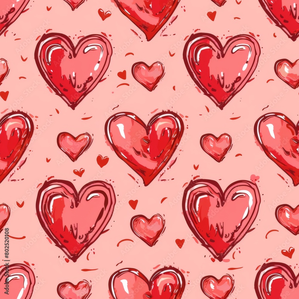Red and Pink Love Heart Seamless Pattern


