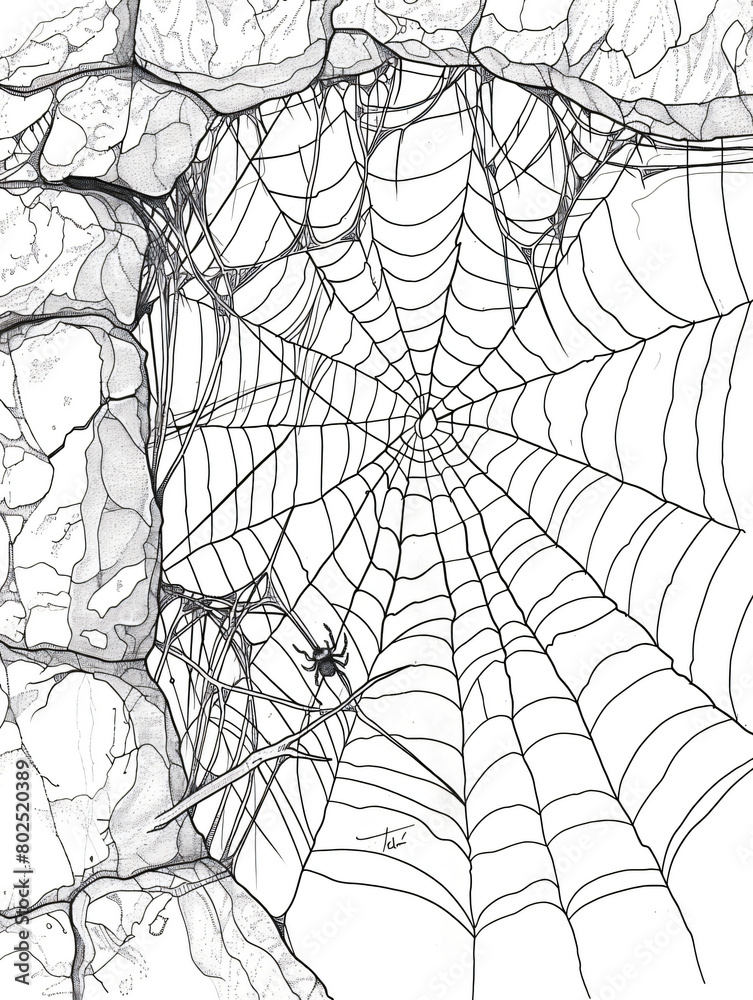 Obraz premium black spider web line art on white background