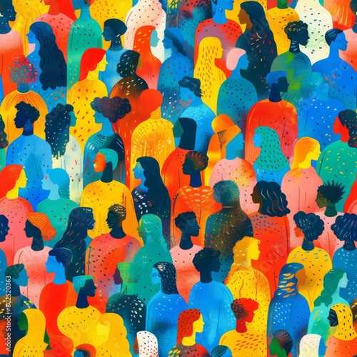 Colorful Diverse People Crowd Abstract Art Seamless Pattern

