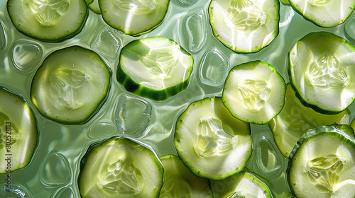Fresh Green Cucumber Slices Floating in Water Nature Spa Concept