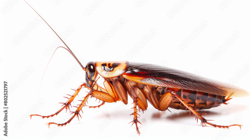 A close up of a cockroach isolated on a white background