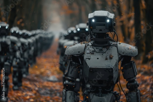 Robots Army close up photo. An army of robots to protect the country and the entire Planet. Military Robots