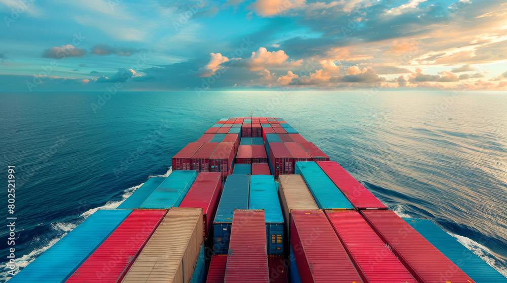 A freight ship with containers looking out to sea