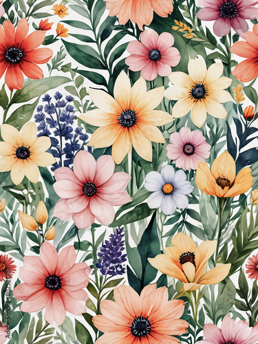 wild flowers watercolor wallpaper set for wall