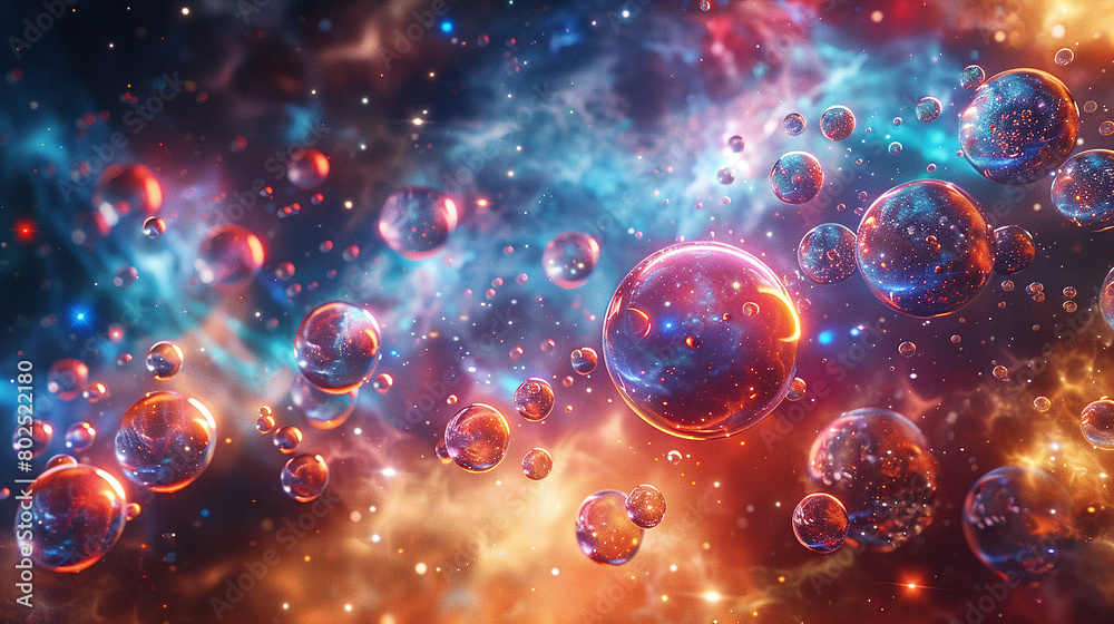 Vibrant Cosmic Bubbles Floating in a Starry Nebula Space Scene Vibrant Cosmic Bubbles Floating in a Starry Nebula Space Scene