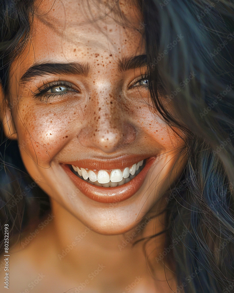 A young woman smiling and showcasing her beautiful white teeth. A young woman smiling and showcasing her beautiful white teeth.