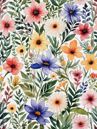 wild flowers watercolor wallpaper set for wall