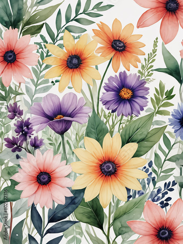 wild flowers watercolor wallpaper set for wall