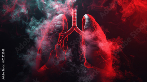 Obraz na płótnie A concept of damaged lungs from the effects of vaping and smoking in red and pink colours
w salonie