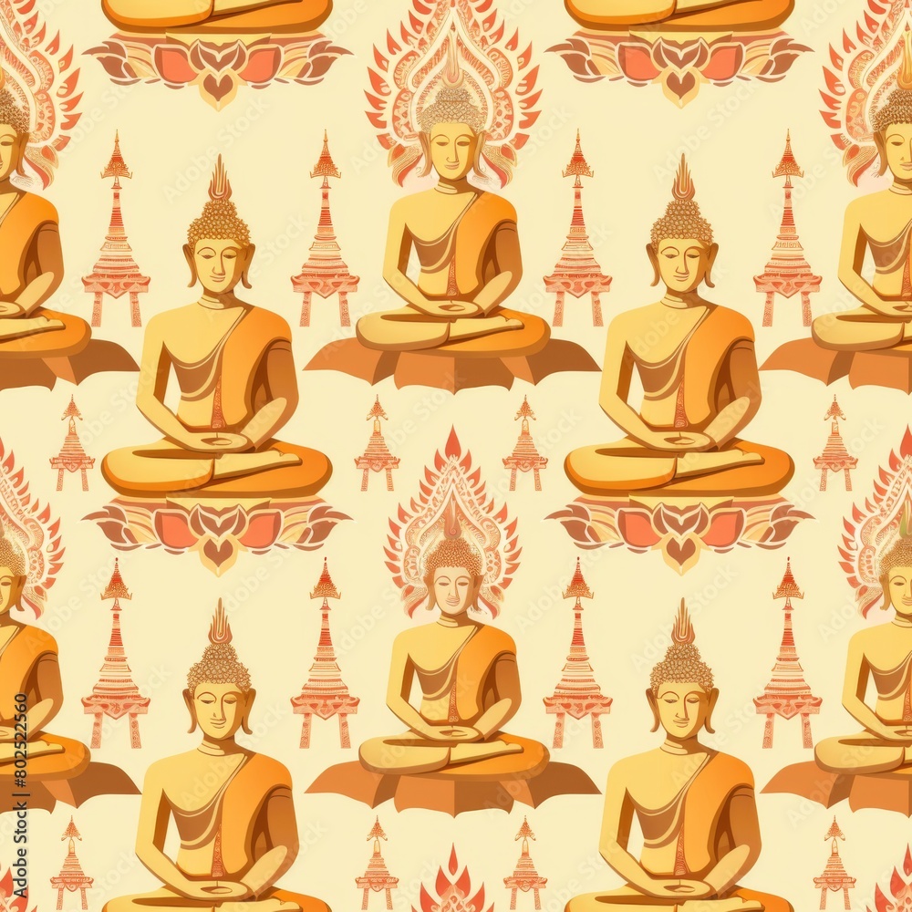Simple Seamless Thailand Themed Pattern with Ornate Temples and Golden Buddhas
Simple Seamless Thailand Themed Pattern with Ornate Temples and Golden Buddhas