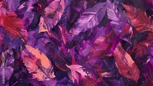 Bold brushstrokes in shades of purple and pink depict the melodic rhythm of rustling leaves in the wind..
