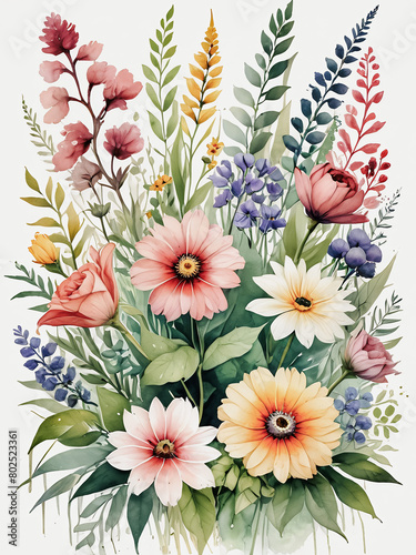 wild flowers watercolor wallpaper set for wall