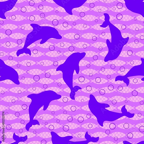 Summer cartoon print animals seamless dolphin pattern for wrapping paper photo