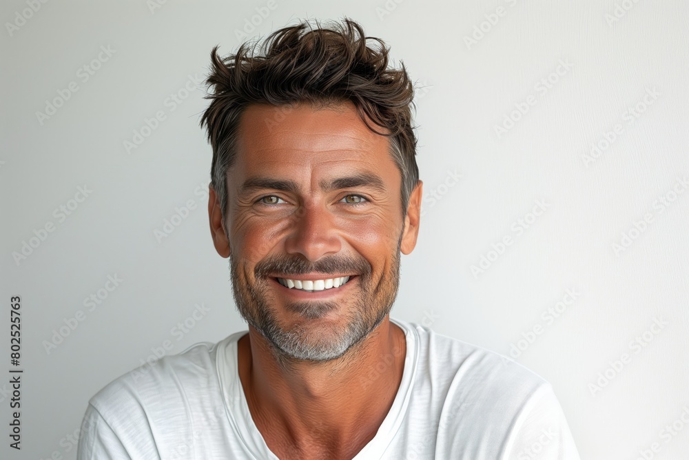 Obraz premium Overjoyed Male Model Happy Portrait of a Person, White Background Studio Photo of Cheerful People Showing Emotion, Hair Fashion Clothing Man Model