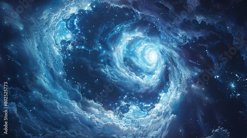 Majestic Blue Spiral Galaxy Swirling in Deep Space Nebula Art