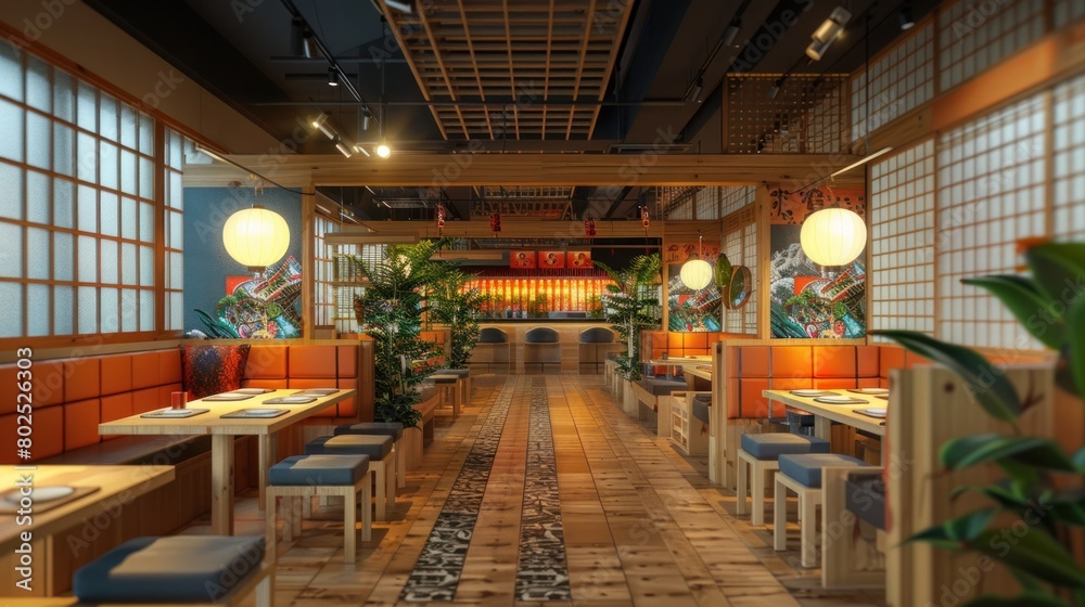 Vibrant D Rendering of a Cozy Ramen Restaurant Showcasing Authentic Asian Culinary Culture