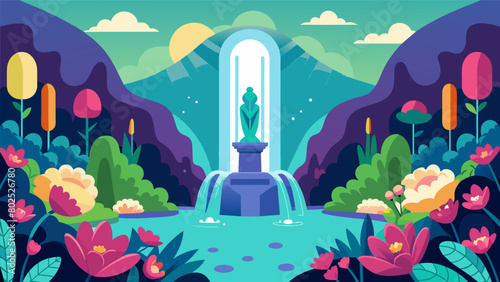 Behind a waterfall a patient finds a secret garden filled with vibrant flowers tranquil ponds and serene statues that evoke a sense of peace and inner.