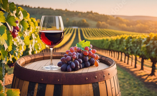Vitigno e calice di vino al tramonto photo