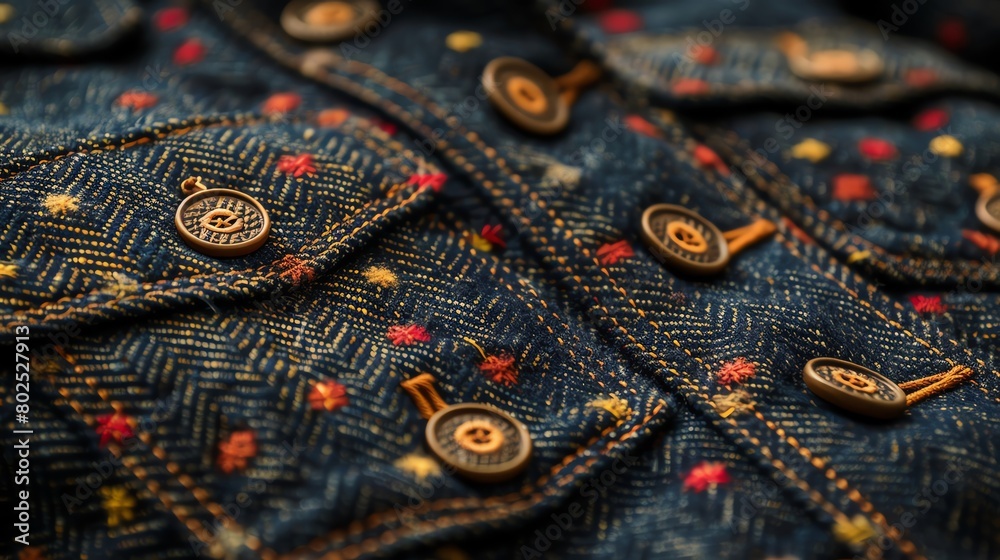 Street fashion detail, close-up on the stitching and fabric of a handmade garment, personal style