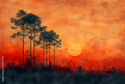 Elegant Sunset Scene: Majestic Trees Against a Warm Backdrop photo