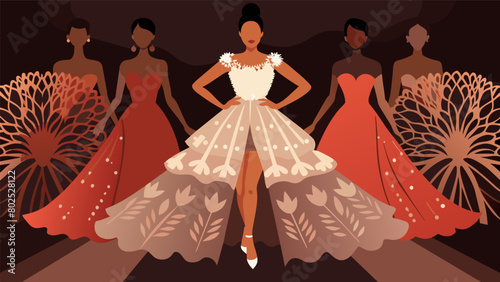The show culminates in a stunning display of tulle and lace gowns featuring intricate patterns and designs inspired by the intricate ironwork and. Vector illustration