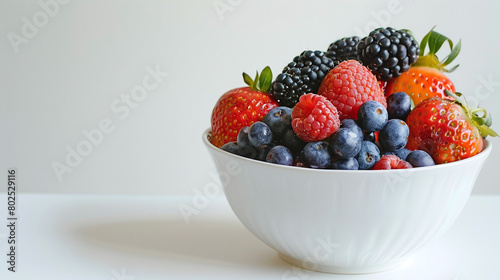 Fresh Mixed Berries in White Bowl on Light Background Healthy Snack