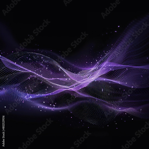 Abstract Purple Wave of Particles and Lines on Dark Background. Generated by AI