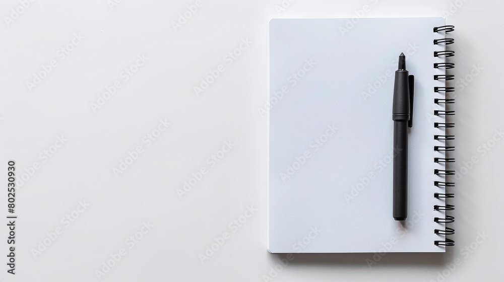 Spiral Notebook and Black Pen on White Background for Professional Planning Spiral Notebook and Black Pen on White Background for Professional Planning