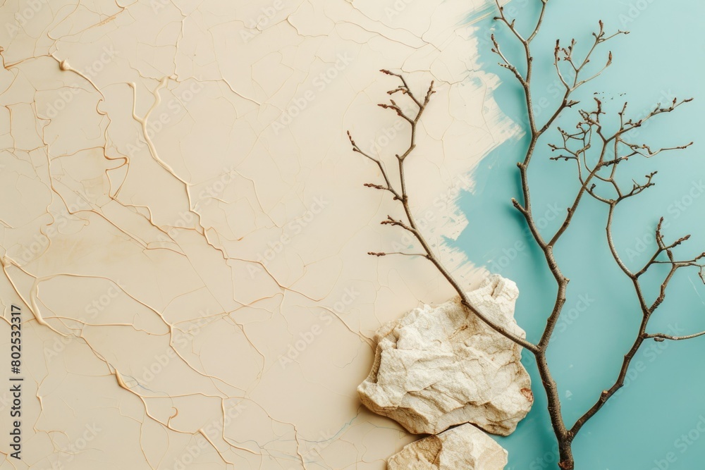 Naklejka premium background. Minimalism. beige. Branch. Stone. Banner.place for text.